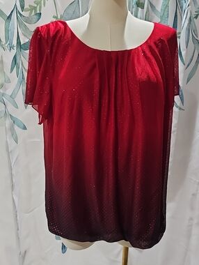 Sara Michelle Red to Black Ombre Sparkle Blouse